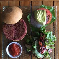 veggie burger at Leaf Eaters Cafe in Bocas Del Toro