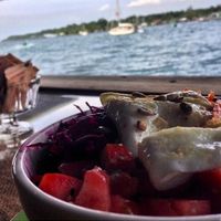 Hippie Bowl - brown rice, kale, carrots, tomato, beets and lemon tahini sauce. at Leaf Eaters Cafe in Bocas Del Toro
