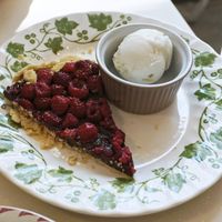 Raspberry Tart + Lime Sorbet at Chat-Rivari Café in Paris