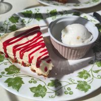 Cheesecake w/sorbet at Chat-Rivari Café in Paris