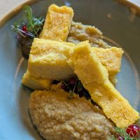 "grilled Polenta" on mashed white beans. at Kaiserbad in Sachsen
