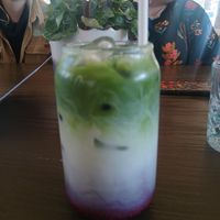 Blueberry matcha latte at Sorensen's Glasshouse and Gardens in Leura