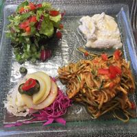 Raw zucchini, fermented veggies, cashew cheese at Divine Earth in Seminyak