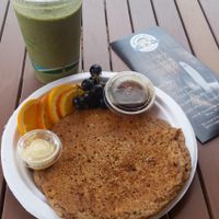 Pancakes and a juice!  at Iss' Magic Mixes Oatmeal Cafe in Mesa