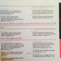 Vegan lunch menu 1 at Zheng Asian Bistro in Glenwood Springs