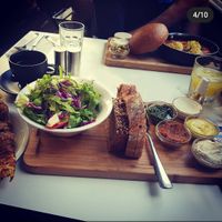 Shakshuka and breakfast board at Anastasia in Tel Aviv