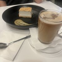 Crumble cheesecake and an oat americano  at Anastasia in Tel Aviv