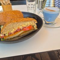 Schnitzel sandwich and blue milk at Anastasia in Tel Aviv