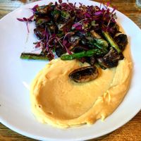 Yellow peas puree with mushrooms mix and asparagus at Anastasia in Tel Aviv