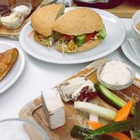 Tofu Scramble Sandwich, vegan Cheese Platter - so good! at Anastasia in Tel Aviv