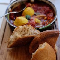 Shakshuka and pita bread  at Anastasia in Tel Aviv