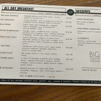 Food menu  at BIG Sister in London