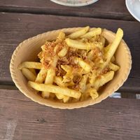 Loaded Fries with vegan cheese and crunchy onionns  at Seaboard Centre in Tain