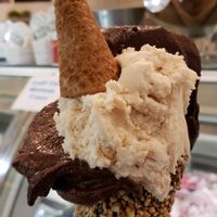 Chocolate and salty peanut combo in dark chocolate dipped cone at CamBio Vita in Rome