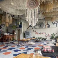 Relaxing seating area  at La Manjaare Café in Pushkar