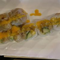 Oasis roll-mango, avocado, banana with a mango sauce  at Tsunami Sushi in Sarasota
