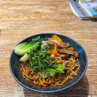 Spicy noodle soup. I like the noodle texture, the little spicy savory taste, and it has many mushrooms in it!  at Lao Ba Cha in Bali