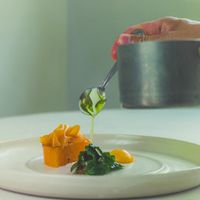 Squash, Buckwheat, Smoked Almond and Sorrel (Ve) £24
 at House of George W Davies in Broadway