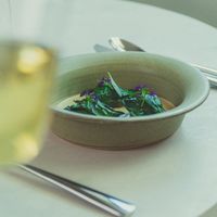 Leeks, Wild Herbs, Hazelnut, Pear (ve)
 at House of George W Davies in Broadway