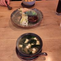 Miso soup, small pho, summer rollls at Mia Restaurant in Virginia