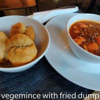 BBQ vegemince with fried dumplings at Fi Real in Bristol
