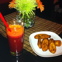 plantain and carrot and beetroot juice at Fi Real in Bristol