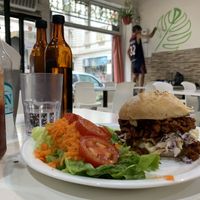 BBQ burger: very surprising texture  at Konu Bar in Buenos Aires