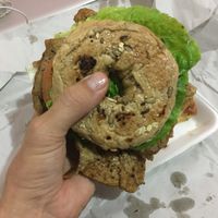 double seitan bagel burger is a big boy at Konu Bar in Buenos Aires