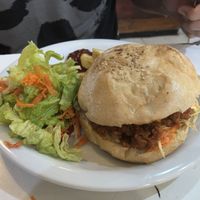 BBQ burger (also comes with fries or salad and a drink).   at Konu Bar in Buenos Aires