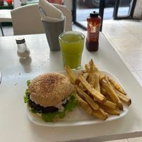 Soy burger with mushrooms and “veganaise"  at Konu Bar in Buenos Aires