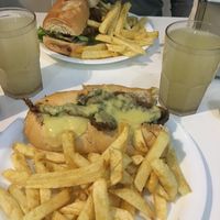 Seitan steak and cheese baguette, with chips and lemonade deal. at Konu Bar in Buenos Aires