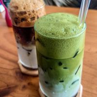 Iced oat matcha and iced oat latte at Lục Thảo Food & Drinks in Thành Phố Hồ Chí Minh