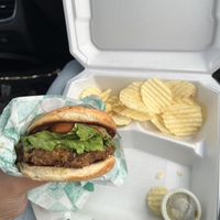 Veggie burger was delicious (add vegan cheese)😋  at Green Owl Deli in Mc Allen