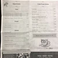 Salads and Cold-pressed juices at Green Owl Deli in Mc Allen