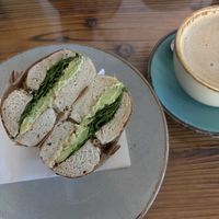 Vegan avo & hummus bagel  at Slow Rise Bakery in Horsforth
