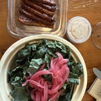Kale and pickle onions and tempeh. Dressing on side. $19.  at P.S. and Co. in Philadelphia