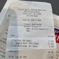 Costs in June 2025 at Cantina Catrin in New York