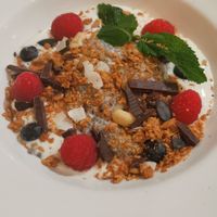 Soy yogurt, chia pudding, berries and chocolate at Le Pain Quotidien -  Galerie de la Reine in Brussels