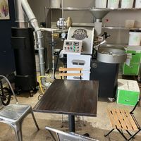 Coffee roasting area at Mugshots Coffee Company in Bloomington
