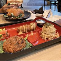veggie cheeseburger and veggie bento box along with matcha and boba!  at Teaism  - Penn Quarter in Washington