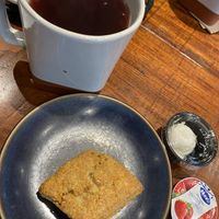 Vegan ginger scone with vegan butter and jam and ginger blast tea!!! at Teaism  - Penn Quarter in Washington