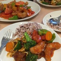 sweet and sour 'King prawns' and Kung Po beef dishes at Lotus Plant Based Kitchen in Manchester