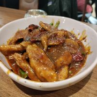 Beef with chili at Lotus Plant Based Kitchen in Manchester