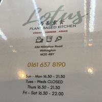 Menu at Lotus Plant Based Kitchen in Manchester