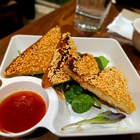 prawn toast at Lotus Plant Based Kitchen in Manchester