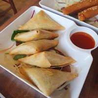 Samosas at Lotus Plant Based Kitchen in Manchester