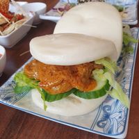 Satay been bao buns at Lotus Plant Based Kitchen in Manchester