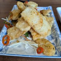Salt and pepper calamari (the king oyster mushroom version) at Lotus Plant Based Kitchen in Manchester