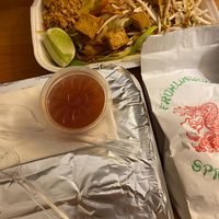 Pad Thai, Phad Med Mamuang and vegetable spring rolls with sweet & sour sauce.   at Asia Diamond's in Hessen