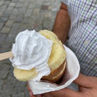Banana and vegan whipped cream filled Tredlnik at Trdelník in Hlavní Město Praha